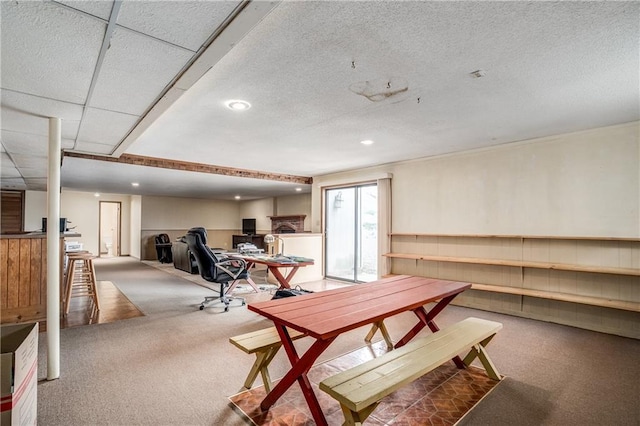 interior space with carpet and a drop ceiling