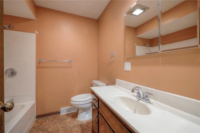 full bathroom featuring vanity, shower / bathtub combination, and toilet