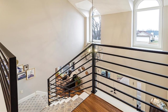 stairway with hardwood / wood-style floors