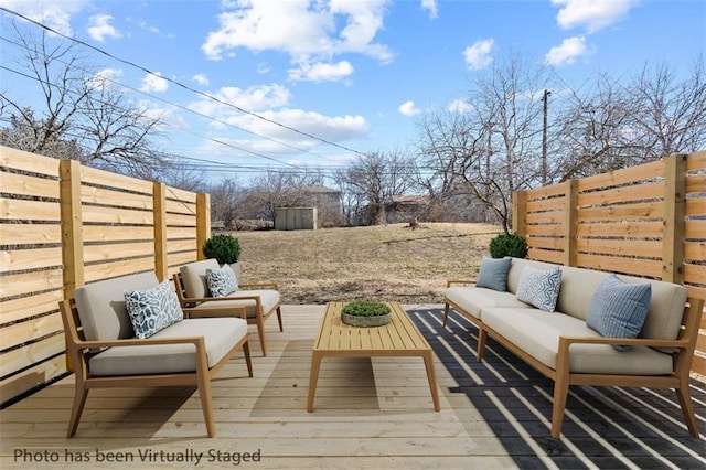 7901 Hedges Ave, Raytown, MO 64138 - wooden terrace with an outdoor hangout area and fence