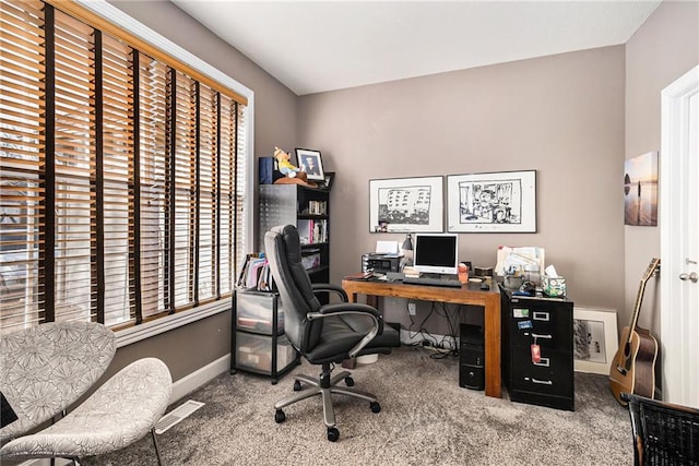 view of carpeted home office