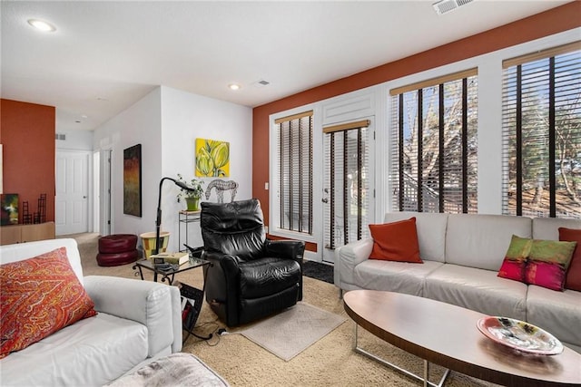 living room with carpet floors