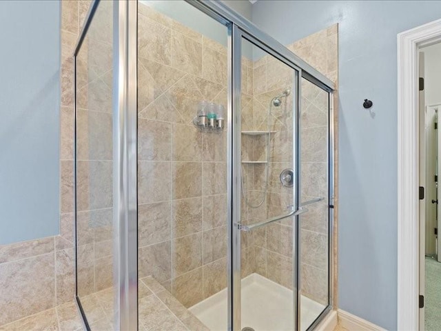 bathroom featuring a shower stall