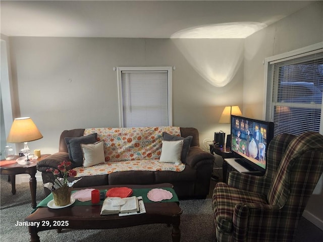 living room featuring carpet flooring