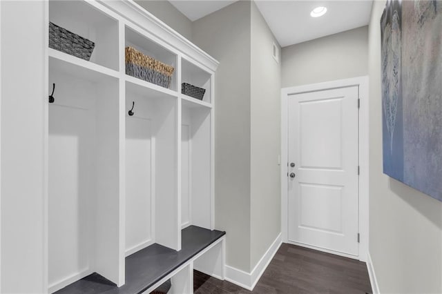 mudroom with dark wood-type flooring