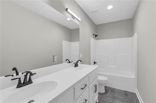 full bathroom featuring vanity, toilet, and shower / bath combination