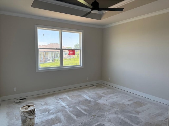 17351 S Kaw St, Olathe, KS 66062 - unfurnished room featuring a tray ceiling, crown molding, carpet floors, baseboards, and ceiling fan