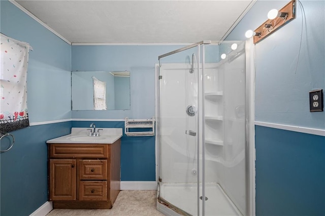 bathroom with an enclosed shower and vanity