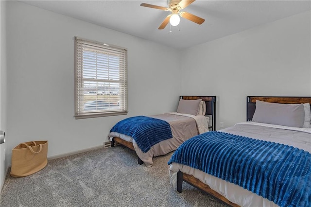 bedroom featuring carpet floors and ceiling fan