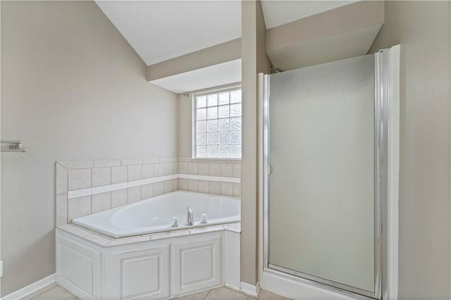 bathroom featuring plus walk in shower