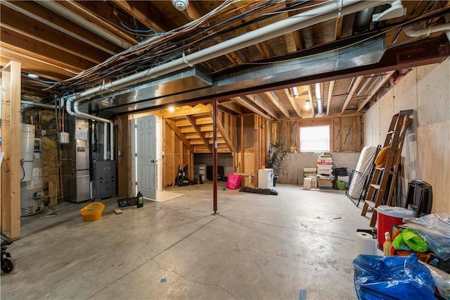 basement with heating unit and gas water heater