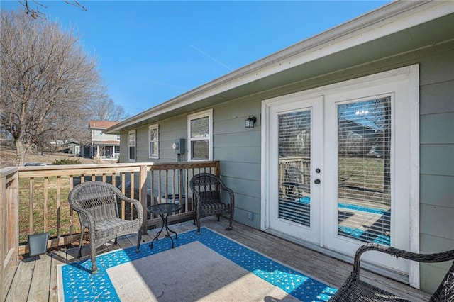 wooden terrace with french doors