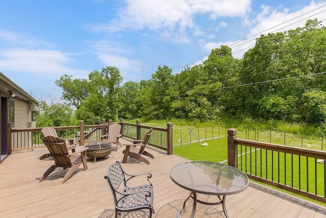 2909 S 74th St, Kansas City, KS 66106 - deck featuring a fire pit and a lawn