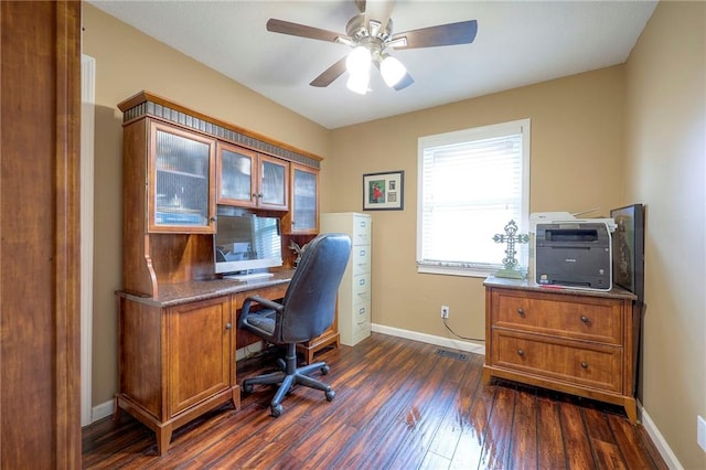 21465 W 180th St, Olathe, KS 66062 - office area featuring dark wood-style flooring and ceiling fan