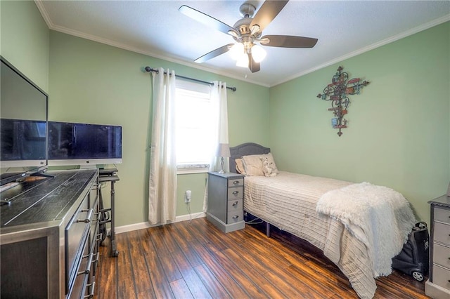 21465 W 180th St, Olathe, KS 66062 - bedroom featuring dark wood finished floors, ornamental molding, and a ceiling fan