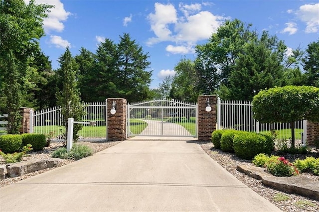 view of gate with a fenced front yard