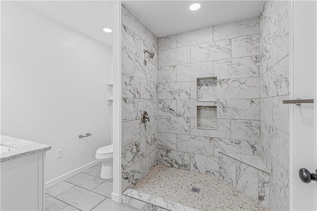 123 NW 171st Rd, Warrensburg, MO 64093 - full bathroom featuring recessed lighting, tiled shower, toilet, vanity, and tile patterned flooring