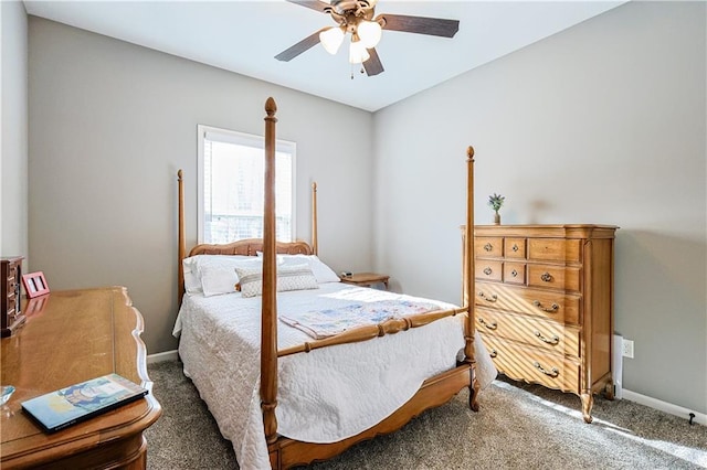 bedroom featuring carpet and ceiling fan