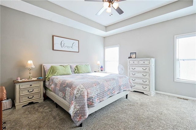 bedroom featuring carpet and ceiling fan