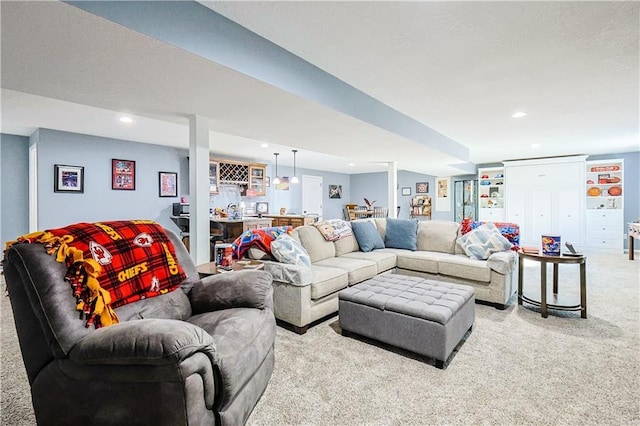 living room with light carpet