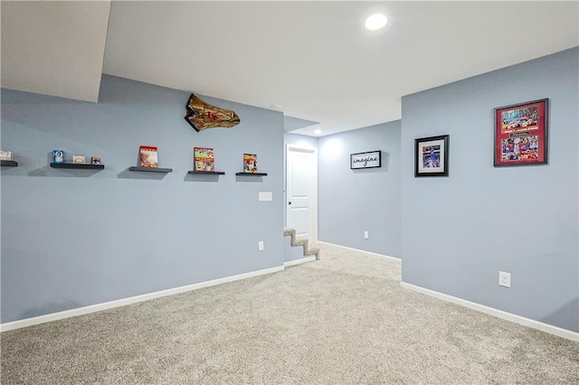 basement with carpet flooring