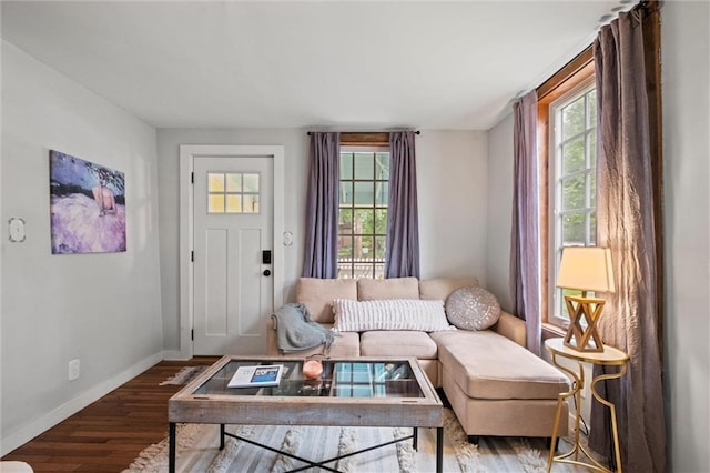 living area with hardwood / wood-style floors and a wealth of natural light