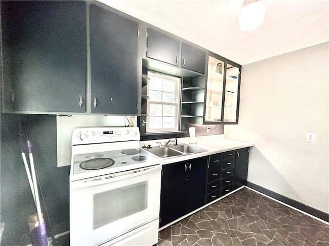 kitchen with sink and white range with electric stovetop