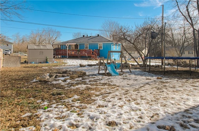 view of play area with a trampoline