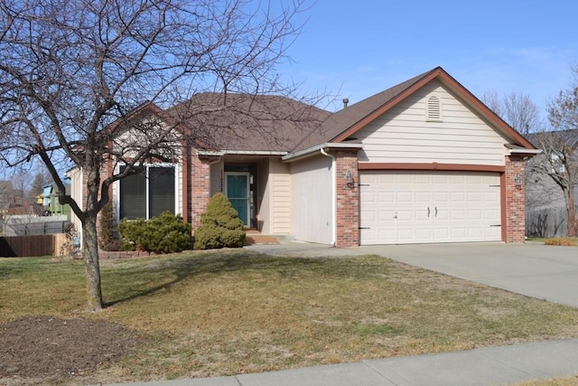 ranch-style home featuring a garage and a front yard