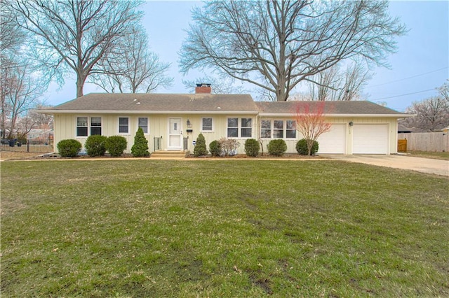 single story home with a garage and a front yard