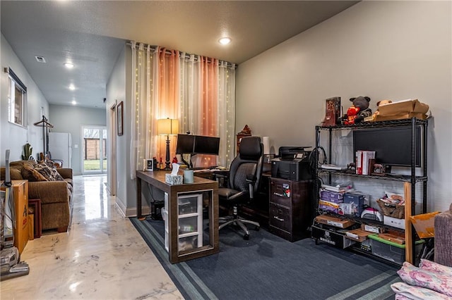 home office featuring recessed lighting and visible vents