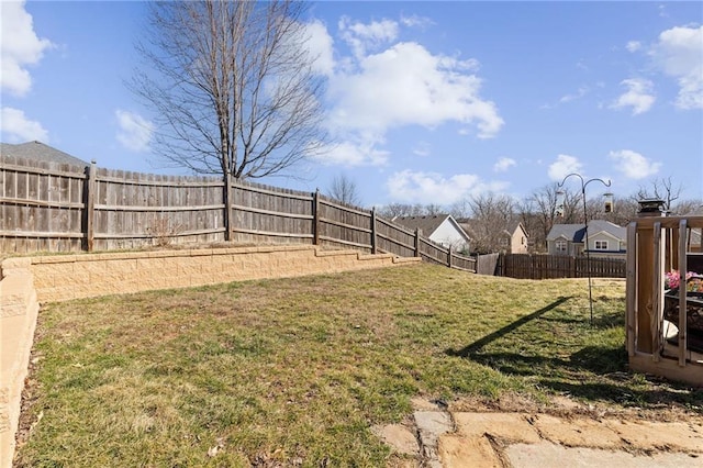 view of yard with a fenced backyard