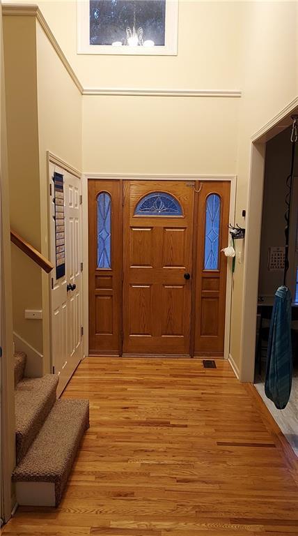 entrance foyer featuring a high ceiling and light hardwood / wood-style flooring