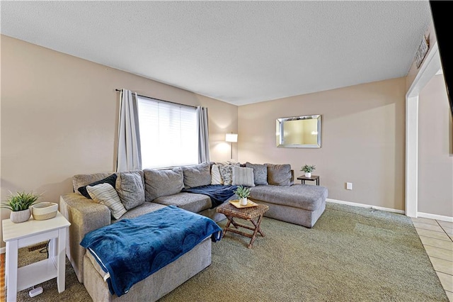 living room featuring a textured ceiling