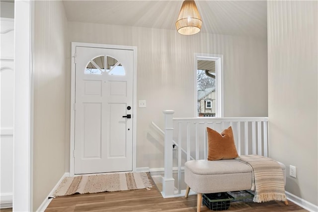 entryway with wood-type flooring