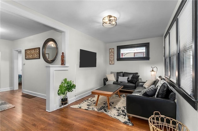 living room with hardwood / wood-style flooring