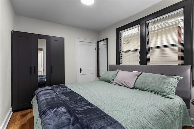 bedroom featuring dark hardwood / wood-style flooring