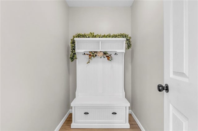 mudroom with wood-type flooring