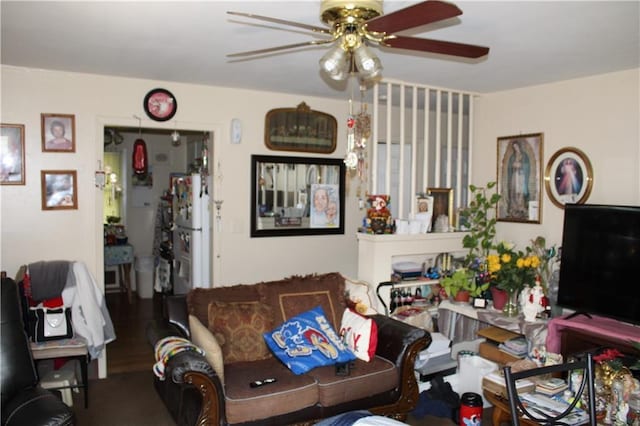 living room with ceiling fan