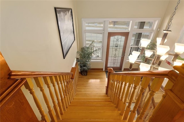 staircase with wood finished floors