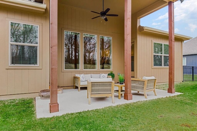 view of patio featuring outdoor lounge area and ceiling fan