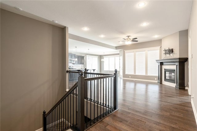 hall with dark wood-type flooring