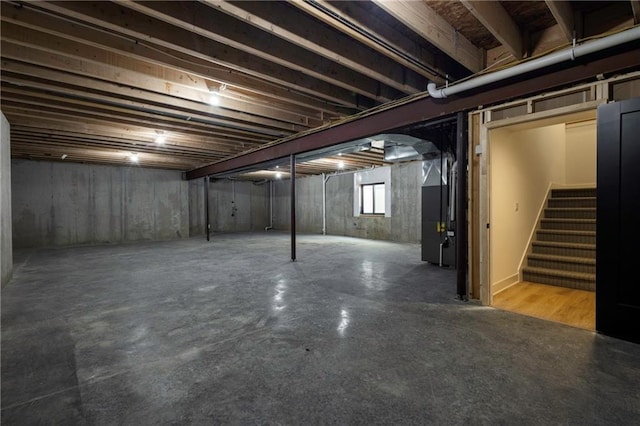 basement with heating unit