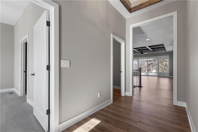 17178 S Heatherwood St, Olathe, KS 66062 - hall with baseboards and dark wood-style flooring