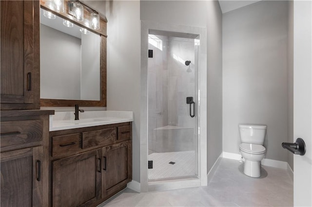 17178 S Heatherwood St, Olathe, KS 66062 - full bath featuring toilet, vanity, a shower stall, and baseboards