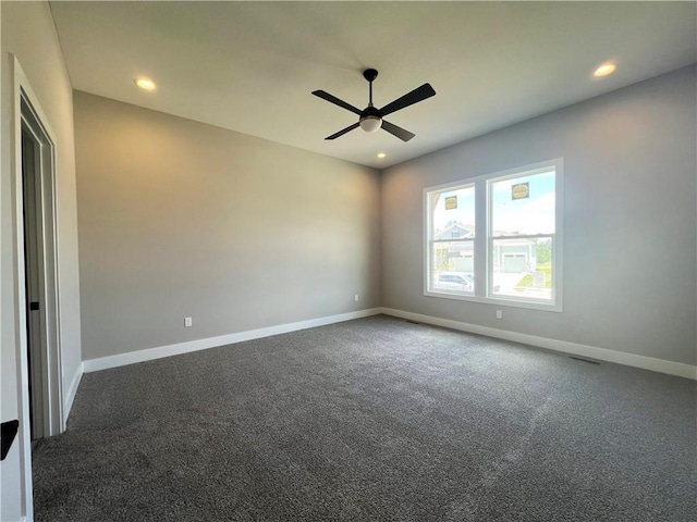 17178 S Heatherwood St, Olathe, KS 66062 - empty room with a ceiling fan, carpet, and recessed lighting