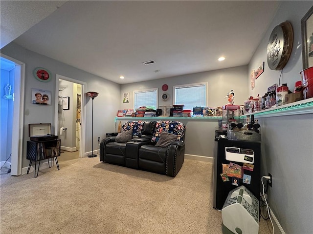 living room with light carpet