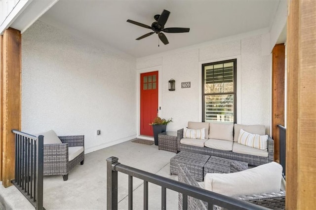 view of patio with outdoor lounge area and ceiling fan