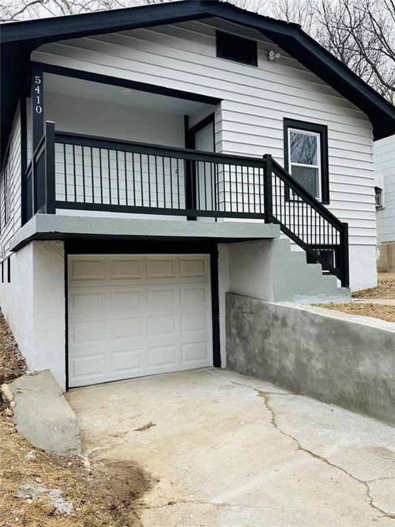 exterior space with a garage