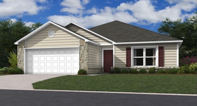 view of front of house with a garage and a front yard